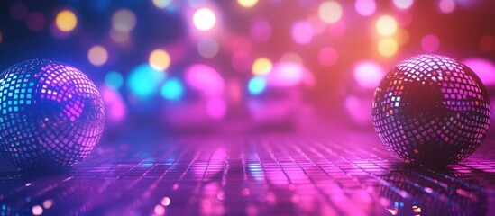 Poster - Vibrant 80s Disco Scene with Reflections and Bokeh Lights Ideal for Music or Party Event Promotions