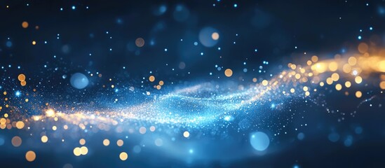 Aufkleber - Abstract glittering wave pattern with blue and golden bokeh lights on dark background for digital design and artistic presentations Copy Space