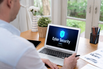 Poster - cyber security system on computer screen protect private information brisk from hacker and cyber att