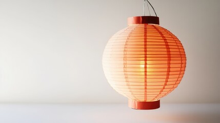 Poster - traditional chinese paper lantern with warm glow isolated on white background ideal for text overlay