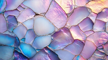 Poster - Iridescent shell fragments background with varying colors and textures, Copy Space available for text placement.