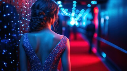 woman, gown, red carpet, awards, night, lights, elegant, event