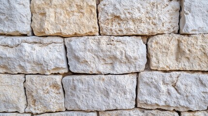 Aufkleber - Textured stone wall background with irregular shaped natural stones in light colors and visible mortar joints Copy Space