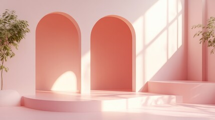 Poster - pastel colored playroom mockup featuring arched structures and natural light ideal for children's be