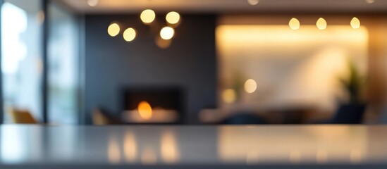 Poster - modern minimalist scandinavian kitchen interior with blurred background and empty copyspace for text