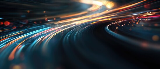 Poster - Dynamic abstract light trails on a highway creating a sense of speed and motion with free space for text insertion or design elements.
