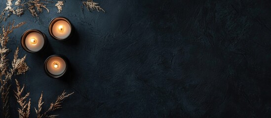 Poster - candlelit ambiance on dark background ideal for product showcasing with ample empty space for text o