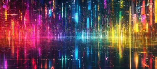 Poster - abstract holographic background showcasing vivid neon colors with digital glitch effects and ample s