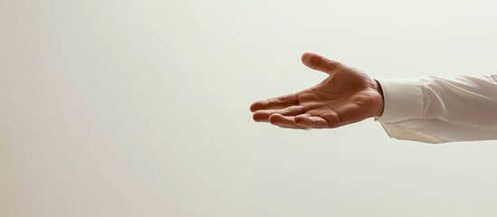 Aufkleber - Businessman extending hand towards virtual interface with empty space for text in modern digital workspace setting