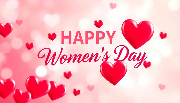 Happy Women's Day Illustration on Heart Filled Rose Color Background
