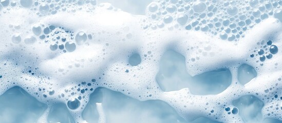 Poster - Soft Ocean Foam Close-Up Abstract Background with Gentle Bubbles and Clear Blue Water Ideal for Text Overlay and Creative Projects