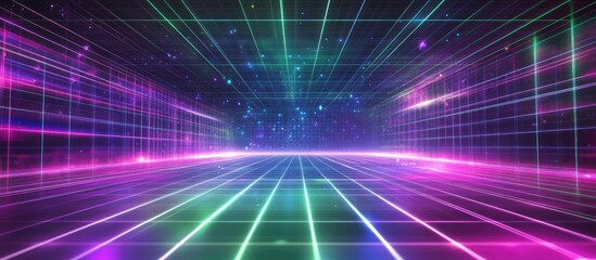 Poster - Vibrant abstract holographic background with colorful horizontal lines and gradient hues ideal for futuristic design and text placement