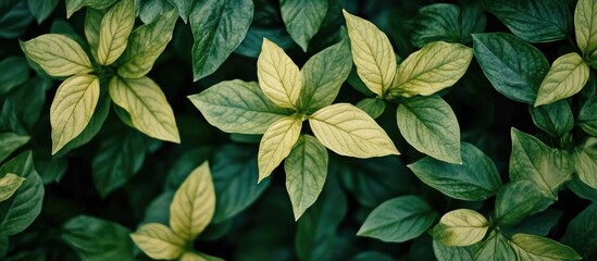 Poster - lush green foliage with light yellow highlights creating a serene natural backdrop and ample space f
