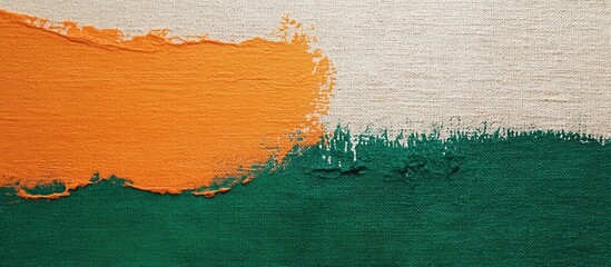 Poster - Vibrant green and orange abstract canvas texture backdrop ideal for creative projects and advertising with ample space for text addition