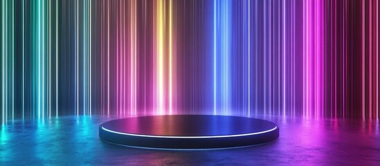Poster - Vibrant Gradient Light Stripes on Holographic Background with Blank Space for Text Display in a Modern Setting