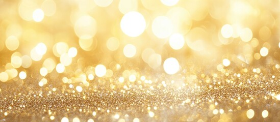 Poster - Golden bokeh lights on transparent background creating a festive atmosphere with space for text or branding at the center of the image.