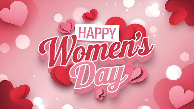 Happy Women's Day Illustration on Heart Filled Rose Color Background
