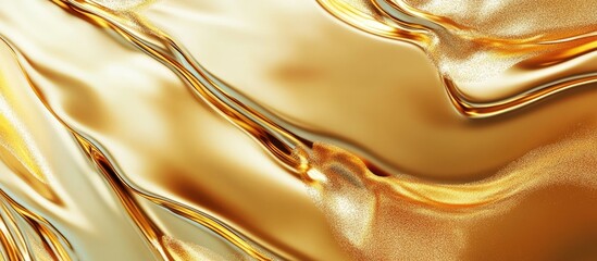 Poster - Lustrous Gold Foil Background with Smooth Waves and Ample Space for Text Placement or Design Elements