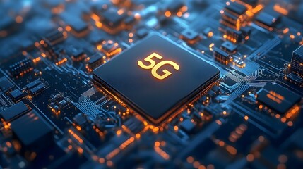 Poster - Advanced 5G Technology Circuit Board Digital Illustration High Definition Modern Technology Network Wireless Communication Futuristic Design Abstract Background