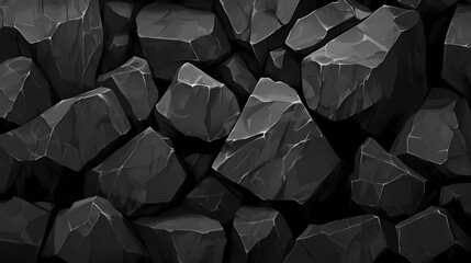 Wall Mural - Volcanic rock texture background: abstract dark grey stone surface. Obsidian Cliff. Illustration