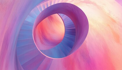 Poster - Spiral Stairs And Abstract Cylinder Rendered In Pastel - A Captivating And Poetic Scene Featuring Unique Architectural Elements.