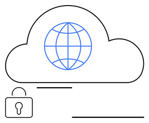 Poster - cloud with globe inside symbolizing network connectivity, accompanied by a lock for security. ideal 