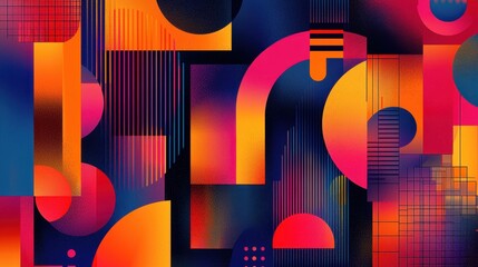 Poster - a colorful abstract painting with a lot of different shapes and lines
