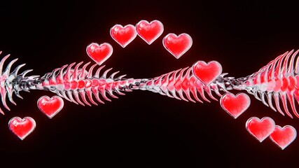 Poster - Abstract 3d horizontal social media trendy Valentine heart love seasonal snake shape dragon skin reptile scales animation loop metallic chrome illusion pink glow neon magical render backgrounds