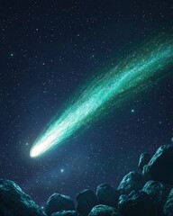 Poster - Comet navigating asteroid field outer space digital art cosmic environment celestial viewpoint grand movement