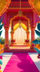 Wall Mural - traditional indian arch, colorful vibrant design, wedding and invitations