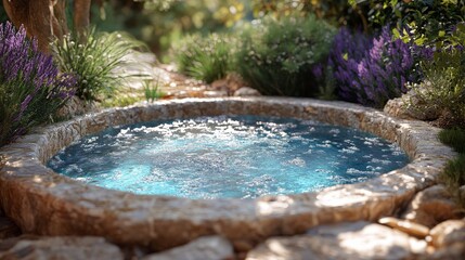 Wall Mural - Serene backyard oasis featuring a sparkling pool surrounded by lush greenery and natural stones