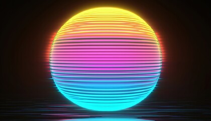 Aufkleber - Algorithm-Generated Glitched Ure Illuminated Holographic Circle: A Retrofuturistic Tribute To 80s-90s Vaporwave, Synthwave, And Retrowave Trends
