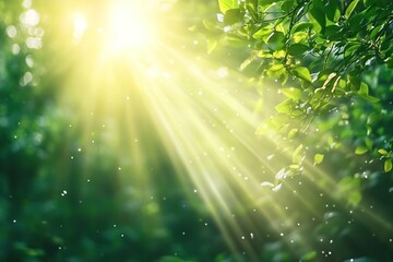 Sticker - Green tree leaves with sunlights in summer park