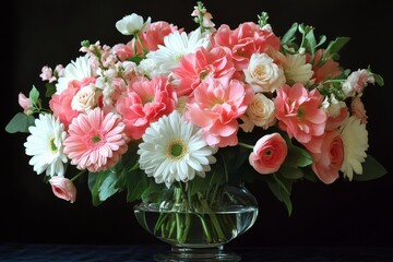 Wall Mural - Colorful floral arrangement in a decorative vase with pink and white flowers showcasing beauty and elegance