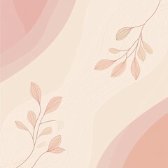 Wall Mural - A minimalist design with a watercolor one-line drawing of botanical leaves and plants, ideal for an abstract wallpaper