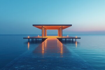 Wall Mural - Modern wooden pier with sea and clean sky view