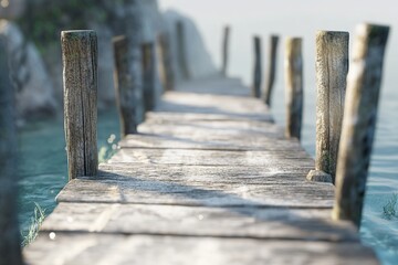 Wall Mural - Modern wooden pier with lake view