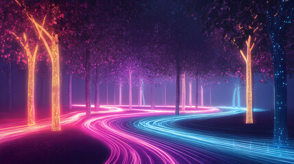 Canvas Print - conceptual neon forest tree