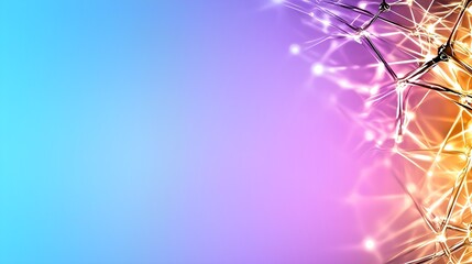 Poster - Abstract digital background featuring interconnected lines and nodes, transitioning from blue to purple and orange hues.