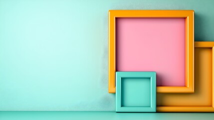 Poster - Colorful picture frames arranged against a pastel background, creating a modern and artistic composition with a playful atmosphere.