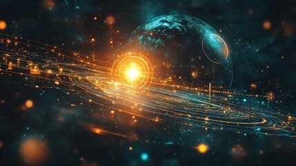 Wall Mural - celestial event cosmic dance of planets space digital art virtual environment abstract viewpoint ste