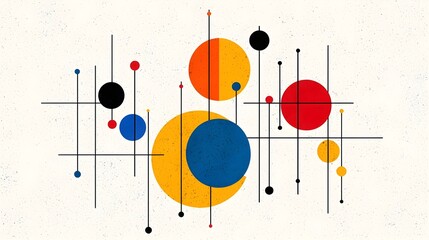 Poster - Abstract composition featuring colorful circles and intersecting lines on a textured background, evoking a modern artistic style.