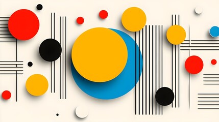 Poster - Colorful abstract design featuring geometric shapes, including circles and lines, creating a dynamic visual effect on a light background.