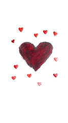 Wall Mural - Red chalk heart and small hearts on a dark blackboard background creating a romantic Valentine's Day atmosphere