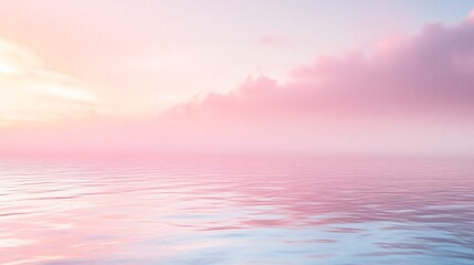 Wall Mural - Serene pastel sunrise over the calm ocean, creating a peaceful atmosphere with soft pink and blue hues.