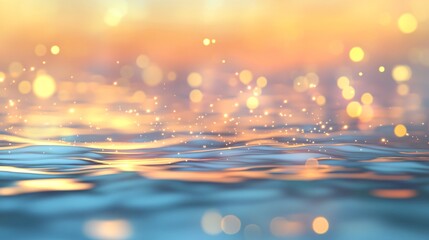 Wall Mural - Serene water surface glistening with golden and blue hues, creating a tranquil atmosphere at sunset.