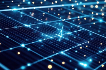 Fototapete - Bright blue digital network with glowing particles across a dark background