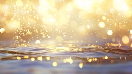Wall Mural - Glittering golden water droplets create a magical ambiance with shimmering reflections.