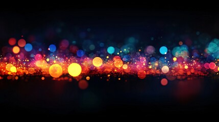 Poster - A vibrant abstract background featuring colorful bokeh lights in shades of orange, blue, and purple on a dark backdrop.