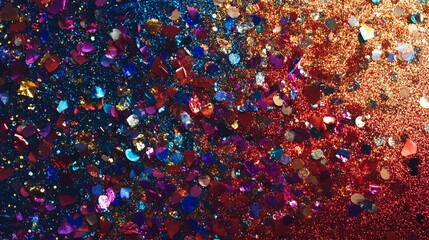 Poster - A colorful blend of glitter and sequins in vibrant hues of blue, pink, and gold, creating a dazzling abstract pattern.